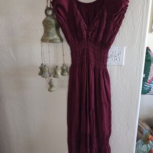 Peasant Style Burgundy Midi Dress Renaissance Festival